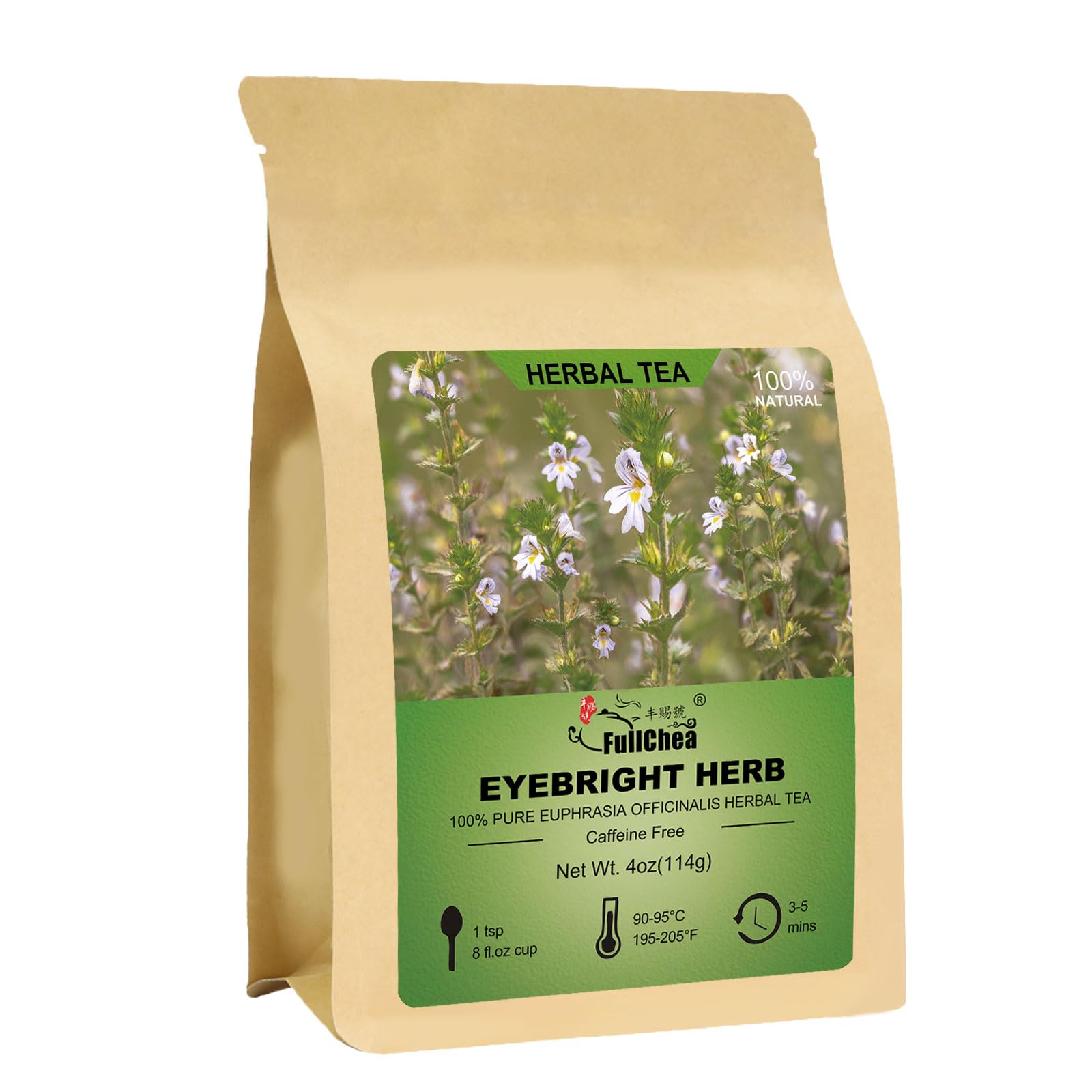 Fullchea - Eyebright Herb Tea - 4Oz/114G - Natural Tender Euphrasia Officinalis - Dried Eufrasia - Loose Leaf Herbal Tea - Cut & Sifted - Non-Gmo - Energy Blend-Free