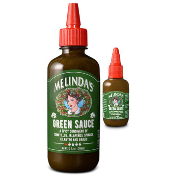 Melindas Green Sauce - Gourmet Mild Chile Verde Hot Sauce Made With Fresh Ingredients  Tomatillos  Jalapeo  Spinach & Cilantro - 12 oz  1 Pack + 2oz Mini