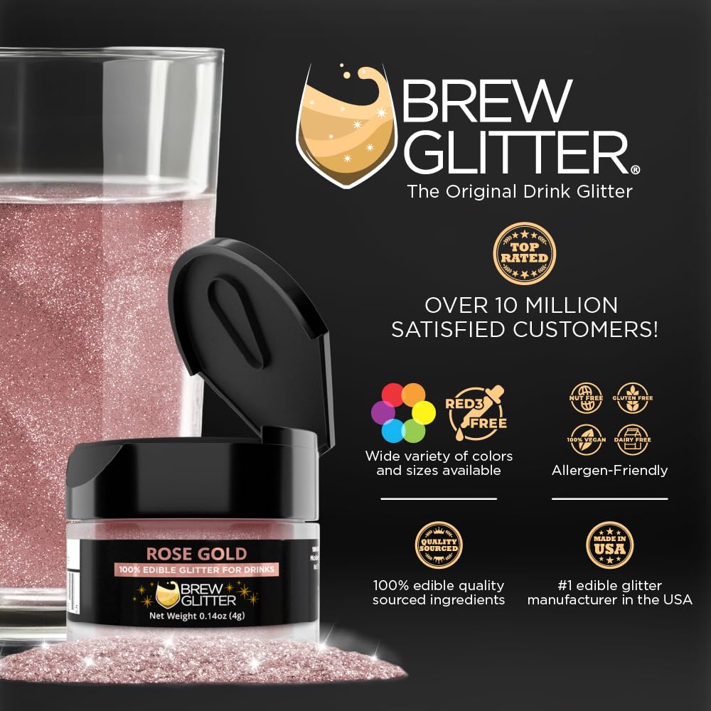 Bakell Brew Glitter - Edible Glitter for Beverages, 4g Shaker Jar, Rose Gold