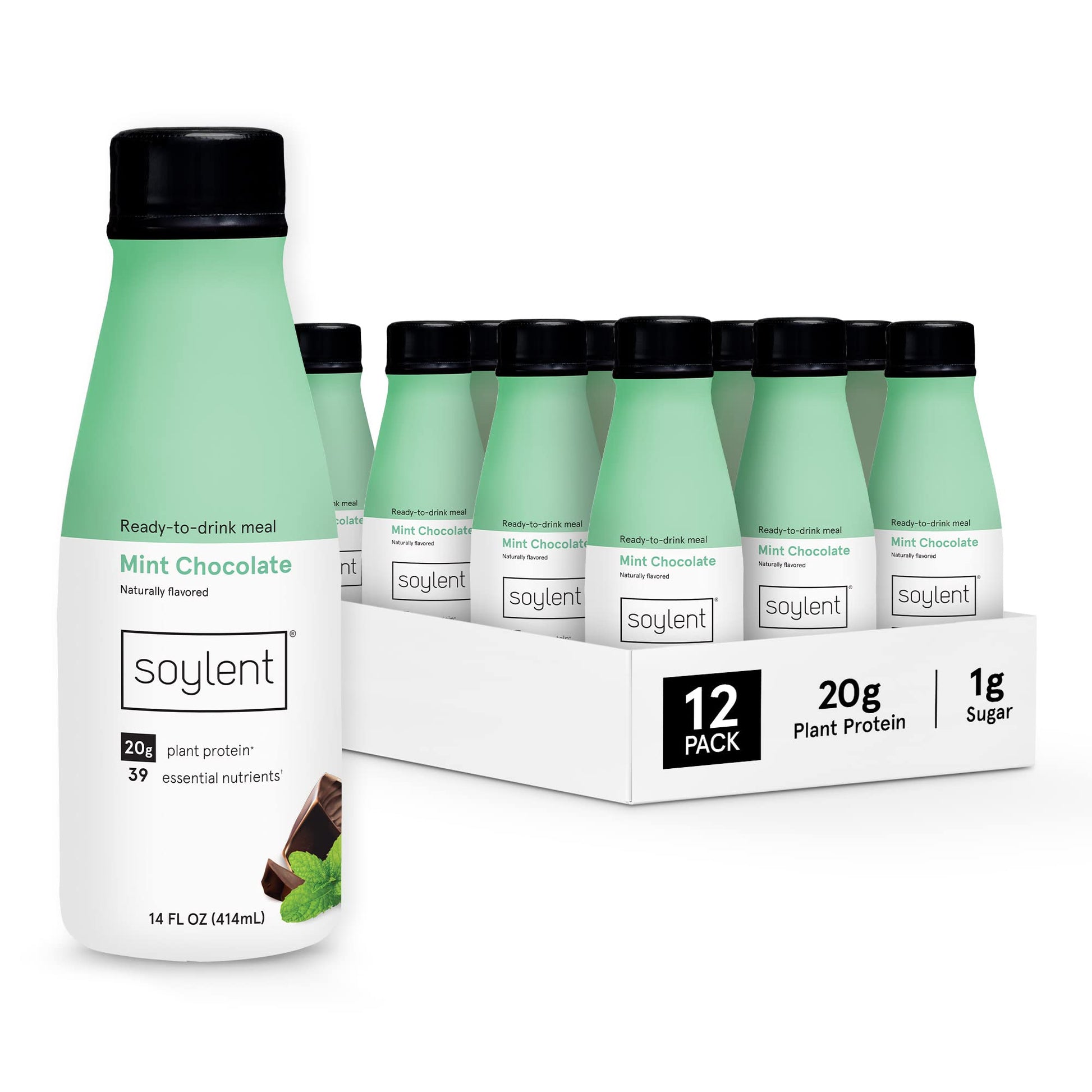 Soylent Mint Chocolate Meal Replacement Shake, Ready-to-Drink Plant Based Protein Drink, Contains 20g Complete Vegan Protein and