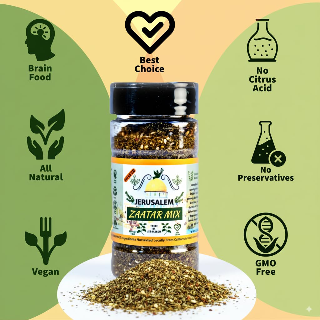 Jerusalem Zaatar Spice Mix Shaker by Julians Valleys | Made with Natural Herbs and Pure Sumac | 3.5 OZ | Zataar seasoning Shaker