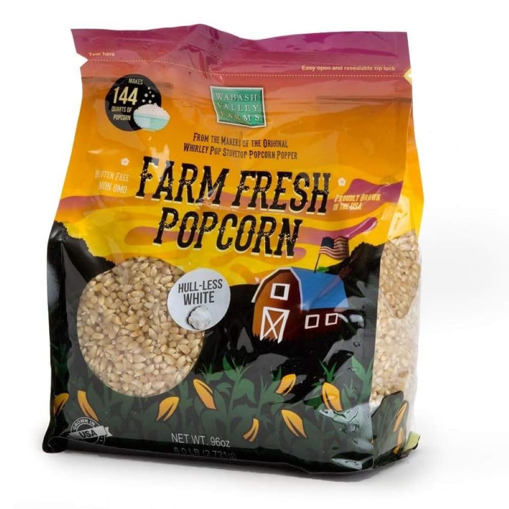 Wabash Valley Farms Hull-Less Baby White Popcorn Kernels, Non-GMO, 6 lb Popping Corn for Popcorn Maker