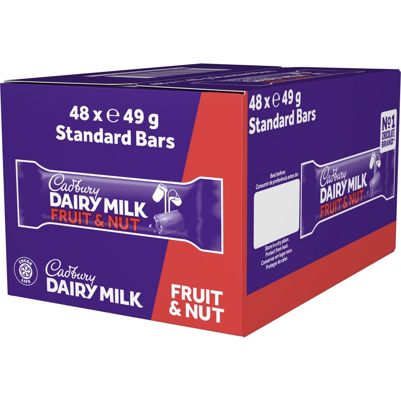 Cadbury Dairy Milk Fruit & Nut Chocolate Bar Single 49G Bar (Pack Of 48)