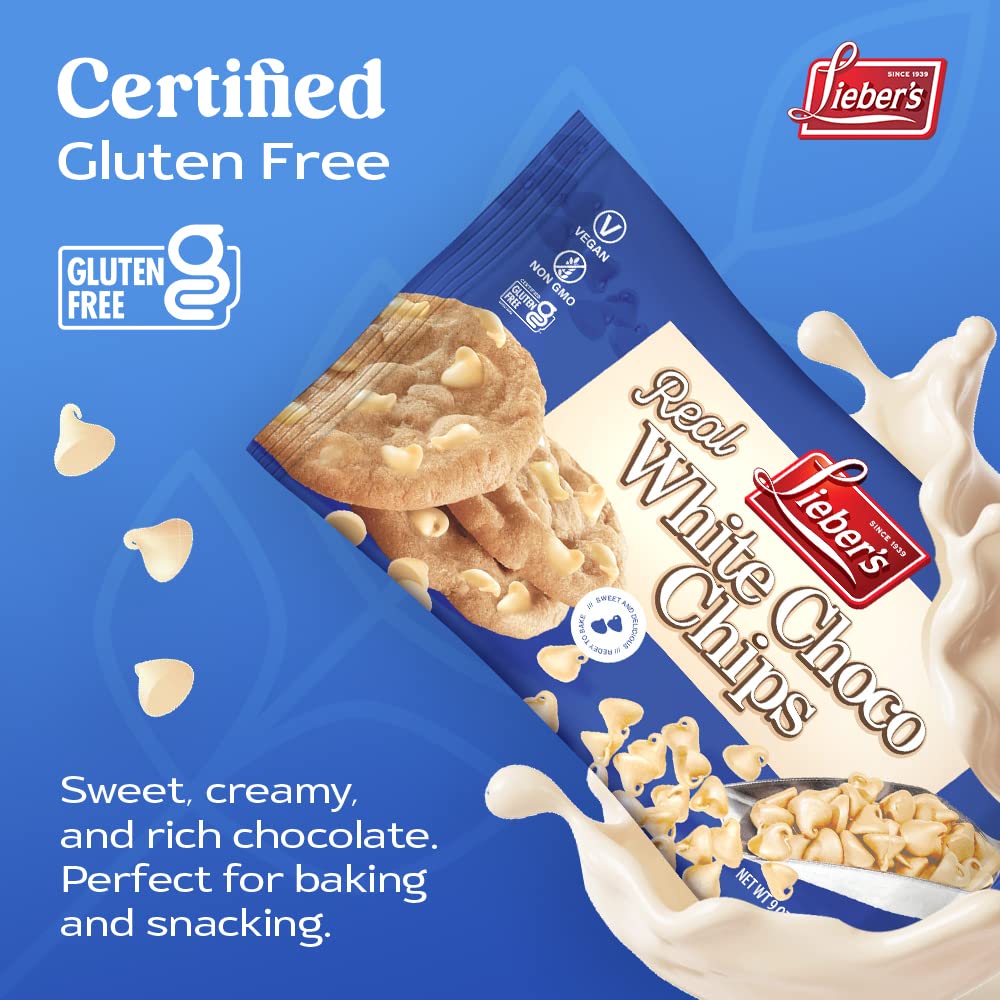 Liebers Real White Chocolate Chips, 9 Oz - Gluten Free, Vegan, Kosher, Non Gmo, Low Calorie Chocolate Chips (9 Oz Pack Of 3)