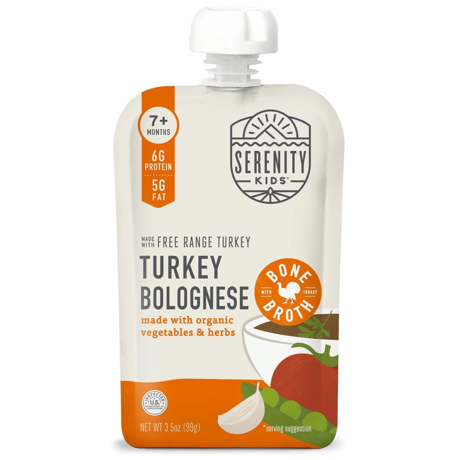 Serenity Kids 7+ Month Bone Broth Puree Made With Organic Veggies - Clean Label Project Purity Award Certified - Bpa-Free Pouch 