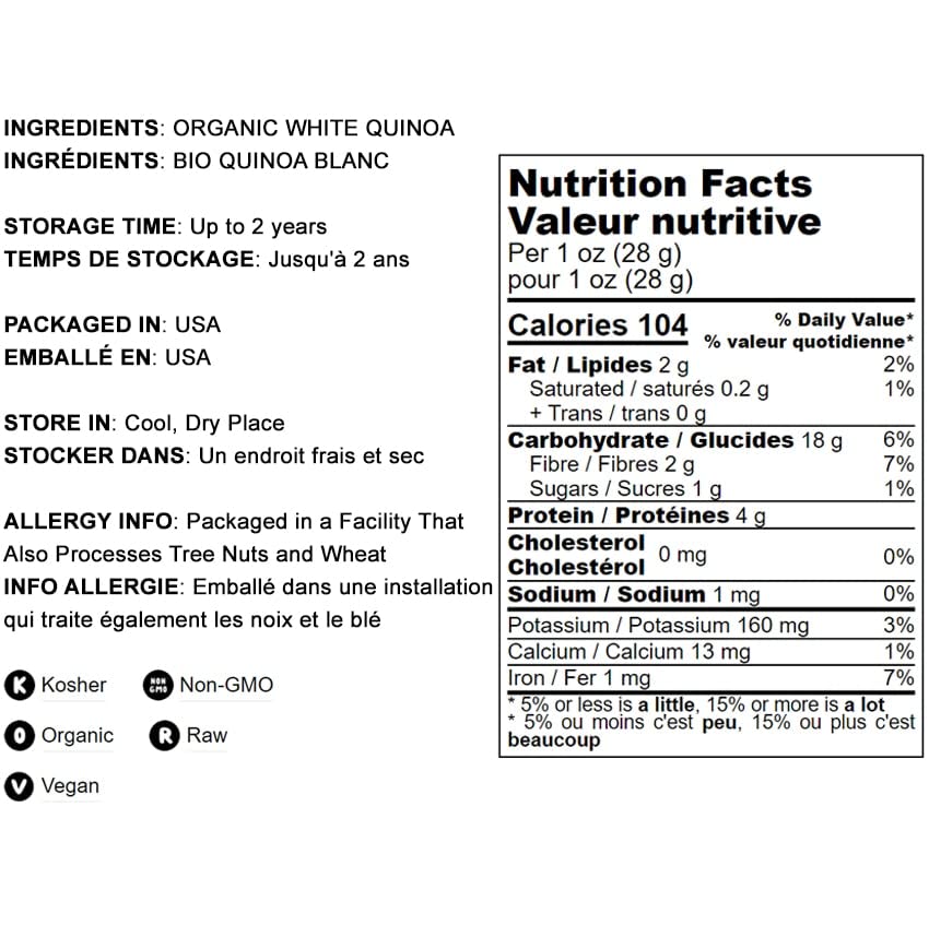 Food To Live - Organic Royal White Quinoa, 10 Pounds Whole Grain, Non-Gmo, Kosher, Raw, Vegan, Sirtfood, Bulk