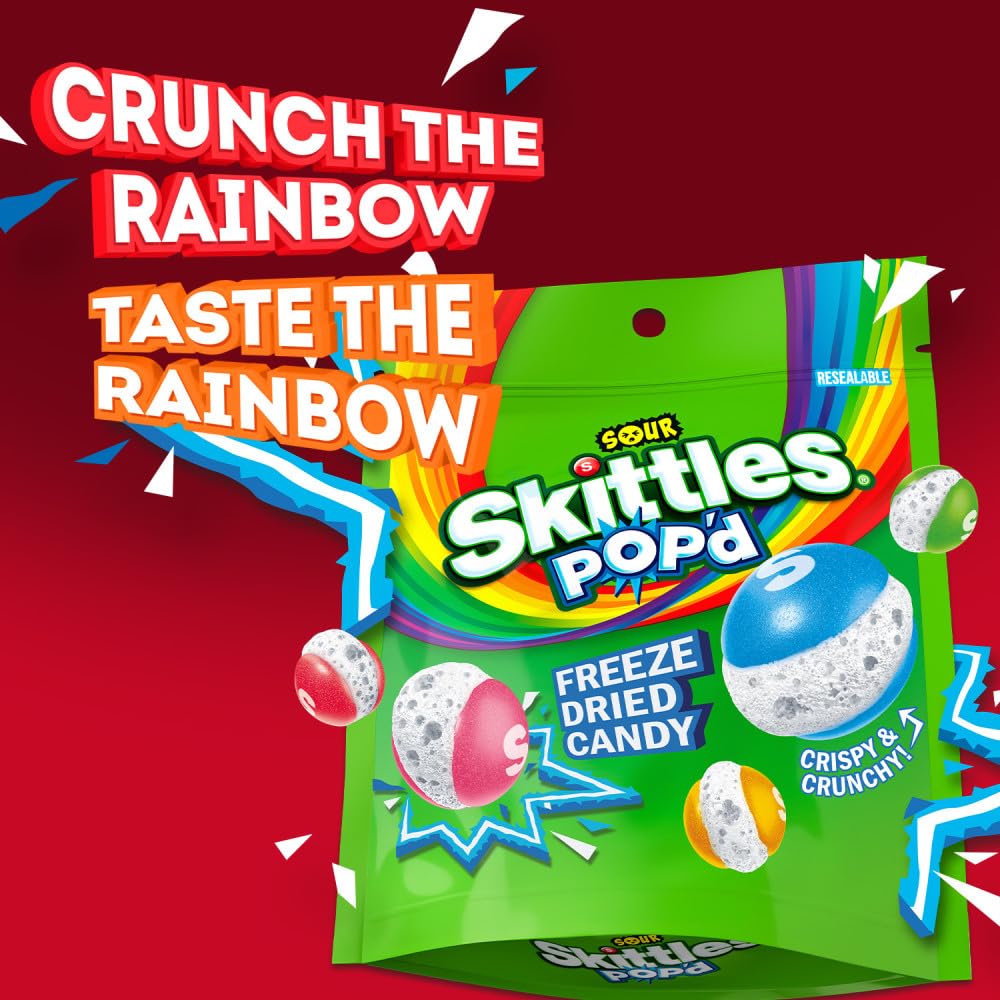 Skittles POPd Sour Freeze Dried Candy, 5.5 Oz Resealable Bag, Fruity Flavor