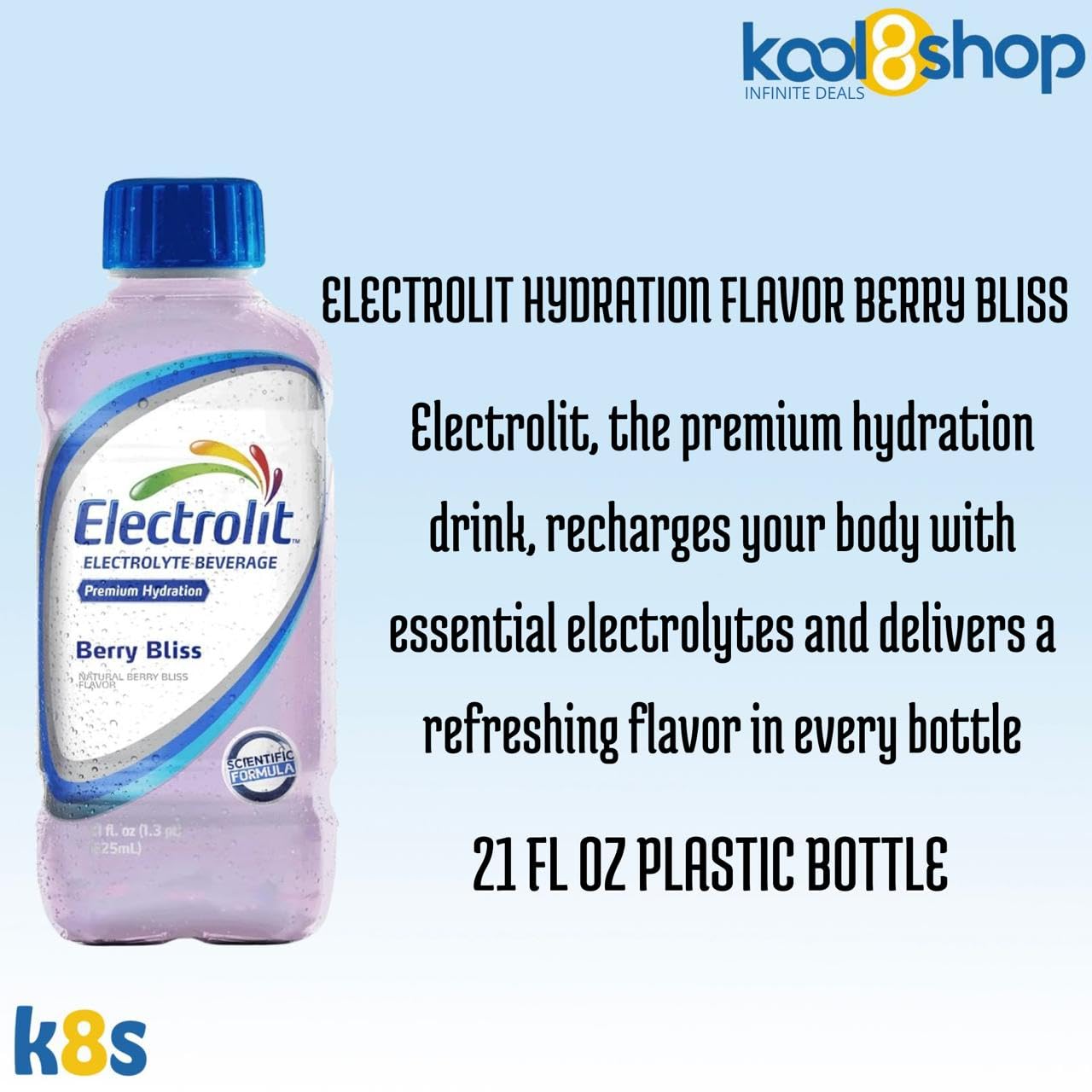 Electrolit Berry Bliss Hydration Drink With Electrolytes 21 Fl Oz Plastic Bottles 9 Pack + 1 Microfiber Cooling Towel By Kool8Sh