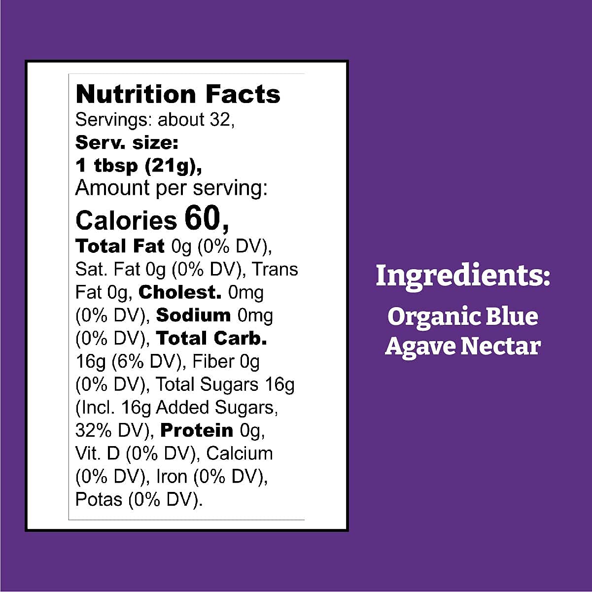 Wholesome Sweeteners 23.5-Ounce Organic Blue Agave Nectar, Fair Trade, 100% Pure, Non GMO, Gluten Free & Vegan, 1 Pack