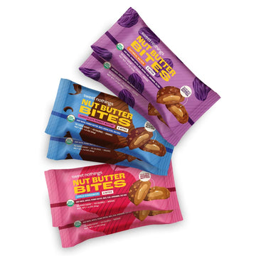 Sweet Nothings, Variety Pack: Chocolate, Apple Cinnamon, And Oatmeal Raisin, Usda Organic Nut Butter Bites Protein Bar, Nut & Da