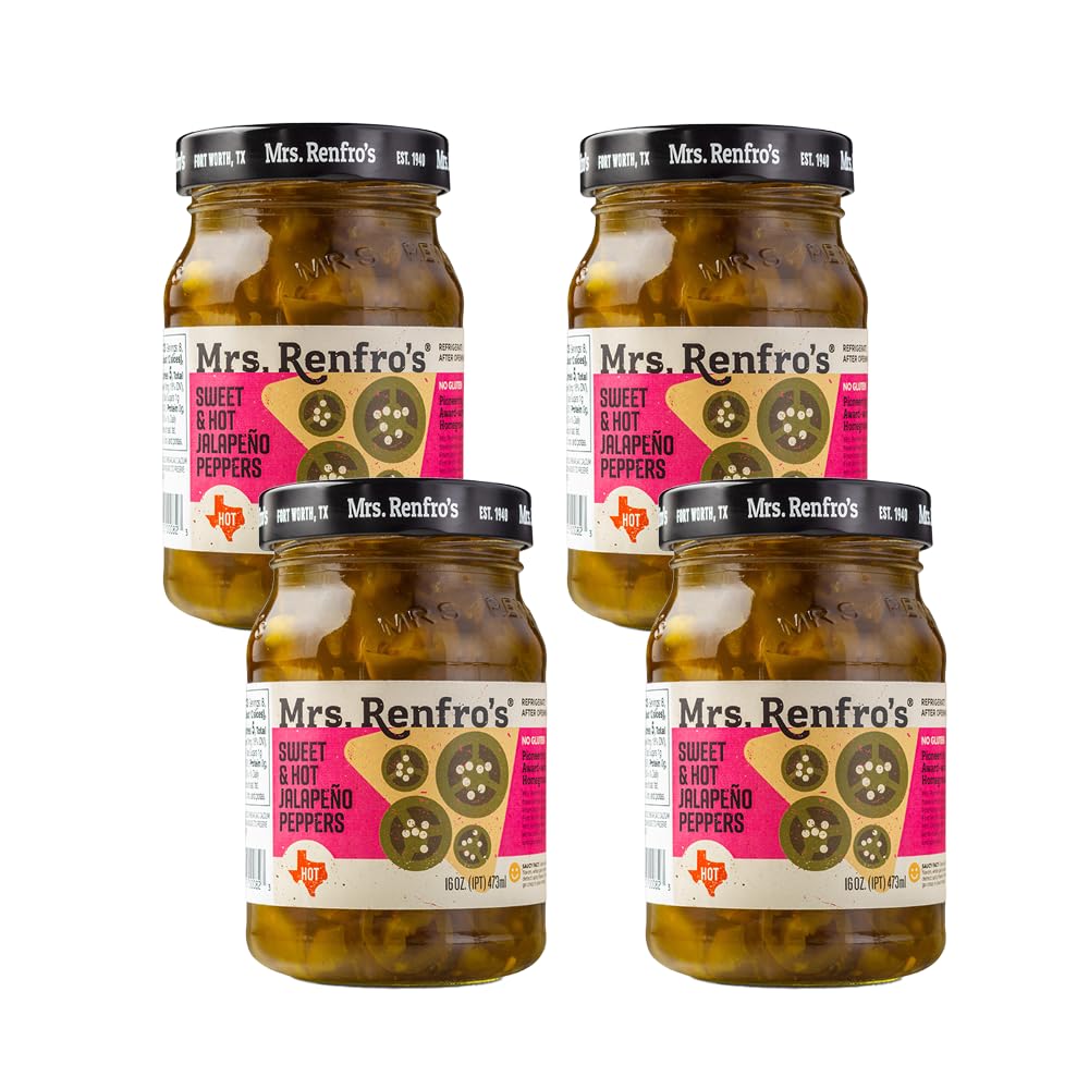 Mrs. Renfro'S Sweet & Hot Jalapeno Peppers, Gluten Free, 16 Oz Jar, Pack Of 4