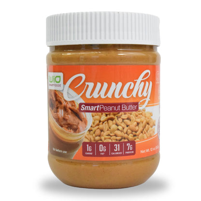 WiO SmartFoods Peanut Butter, 12-Oz, Healthy Crunchy Peanut Butter, Low-Carb, Fat-Free, Keto-Friendly, Crunchy Spread, Perfect f