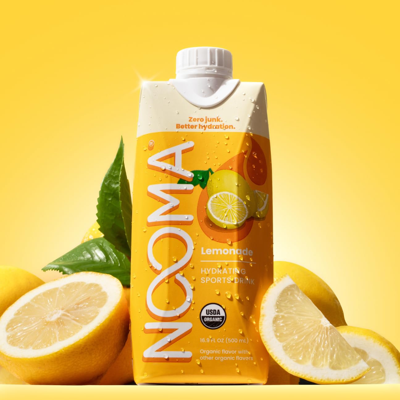 NOOMA Organic Electrolyte Sports Drink with Coconut Water, No Added Sugar, 30 Calories, 16 Fl Oz, Pack of 12, Lemonade Flavor