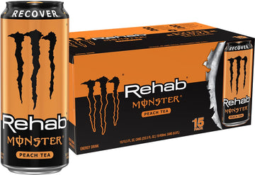 Monster Energy Rehab Peach Tea + Energy Iced Tea, 15 Pack, 15.5 Ounce Cans
