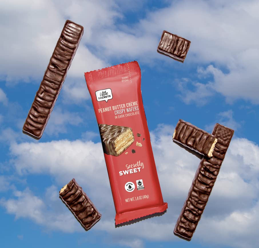 Little Secrets Crispy Wafers, Peanut Butter Flavor, Gourmet Dark Chocolate Candy, All Natural, Fair Trade Certified, No Artifici