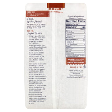 DeLallo Organic Whole Wheat Penne Rigate Pasta, 1lb Box, 8-Pack