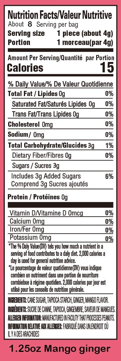 Gem Gem Ginger Candy Chewy Ginger Chews (Mango, 1.25oz Tasting Samples)