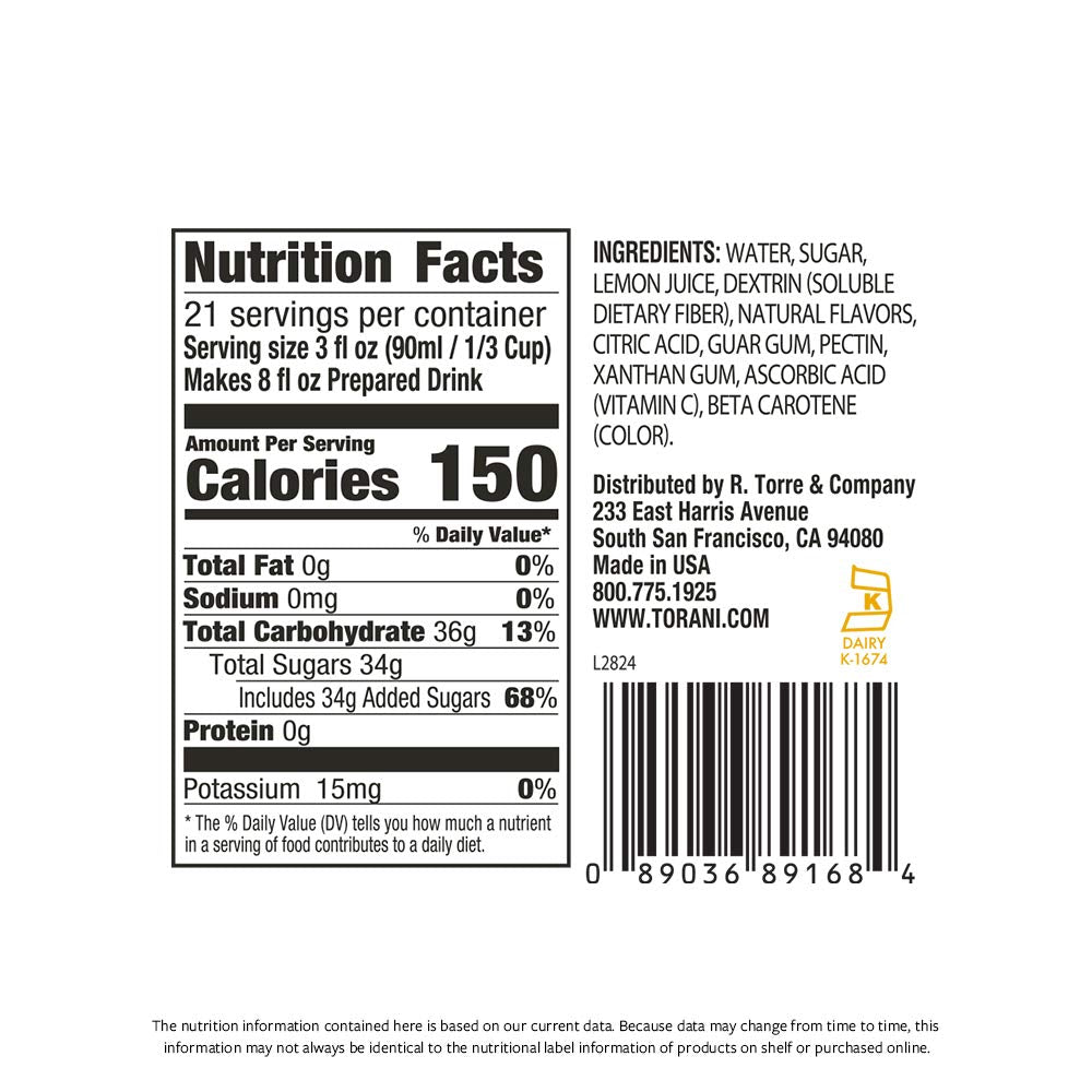 Torani Real Fruit Smoothie Mix, Lemonade, 64 Ounce