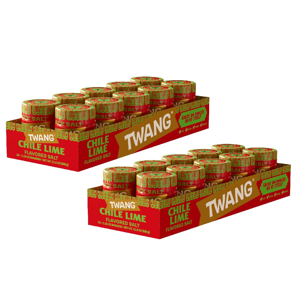 Twang Chile-Lime Seasoning Salt Snack Topping, 1.15 oz Shaker, Pack of 20, Red