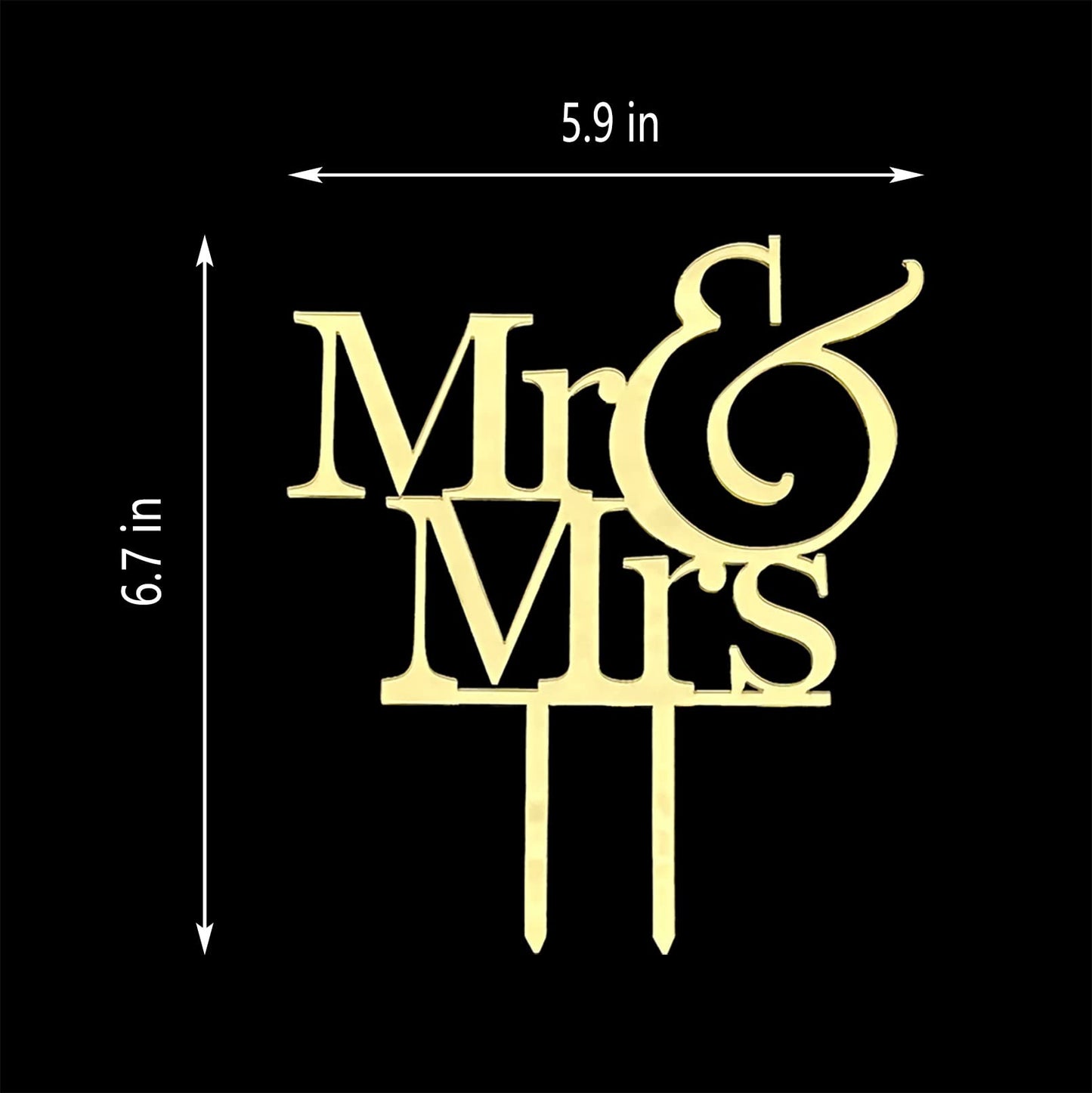 JIEEIN Mr and Mrs Cake Topper, Bride and Groom Sign, Mirror Gold Acrylic, 1 Count, Model NJ-0498