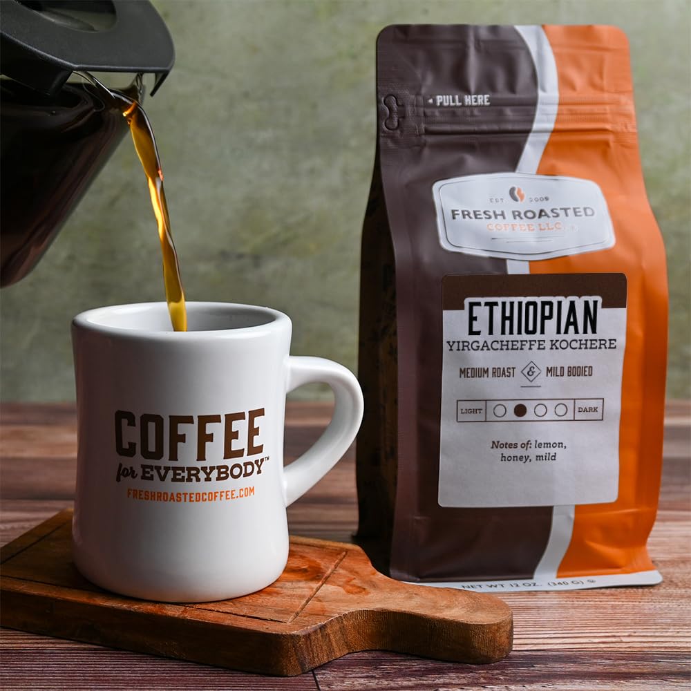 Fresh Roasted Coffee, Ethiopian Yirgacheffe Kochere, 12 Oz, Medium Roast, Kosher, Whole Bean