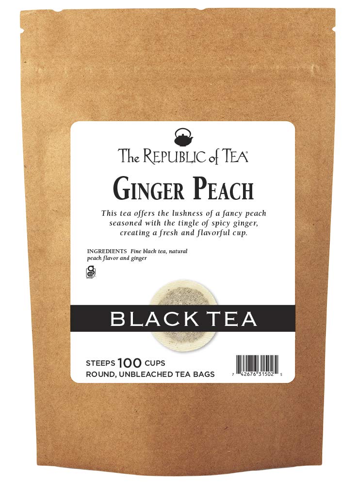 The Republic of Tea Ginger Peach Black Tea, 100 Count Refill Pack of Tea Bags