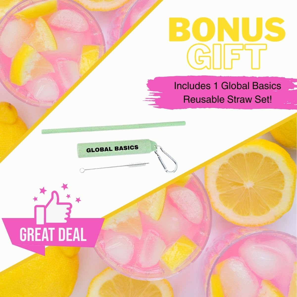 Global Basics Country Time Lemonade Mix Variety | Classic Lemonade And Pink Lemonade Flavors Included | Pack Of Two 82.5 Oz Cani