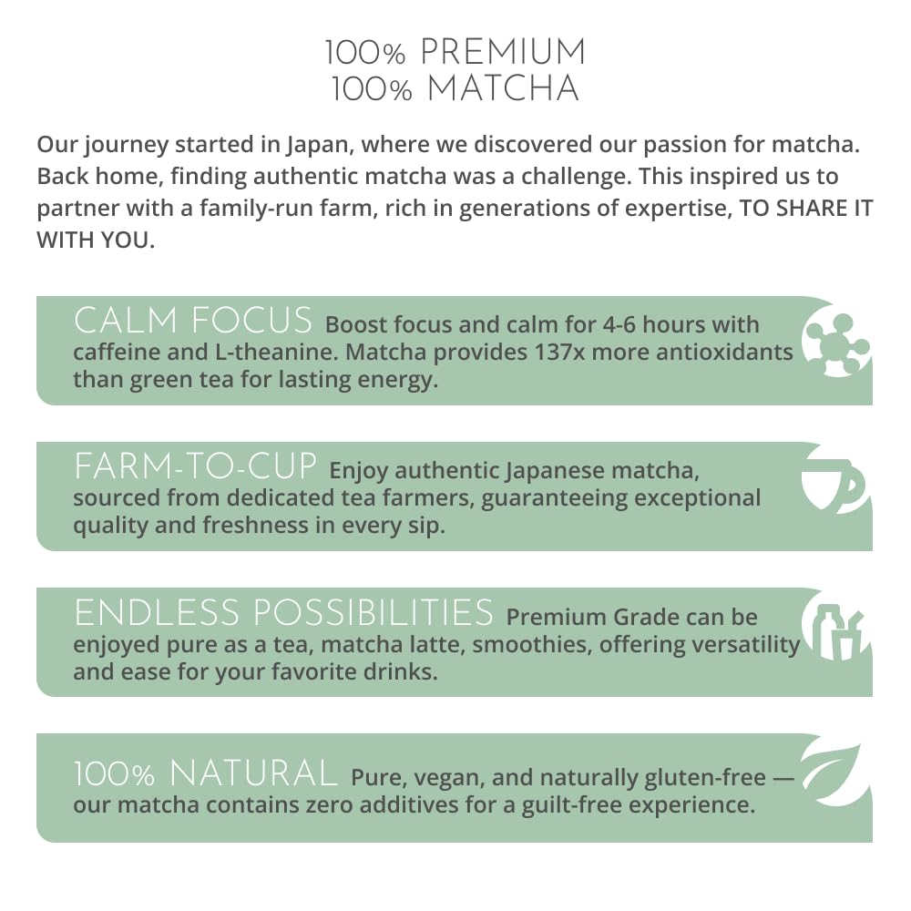 Matcha Moments Premium Grade Japanese Matcha Powder, 1.06oz, Grown in Kyushu Volcanic Soil