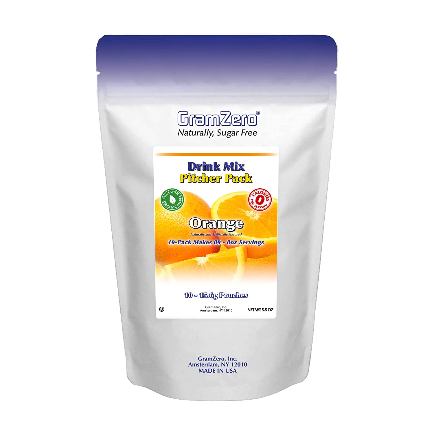Gramzero Orange, Sugar Free Drink Mix, Pitcher Pack, Great For Nutrition Club Loaded Tea, Zero Calorie, Stevia Sweetened