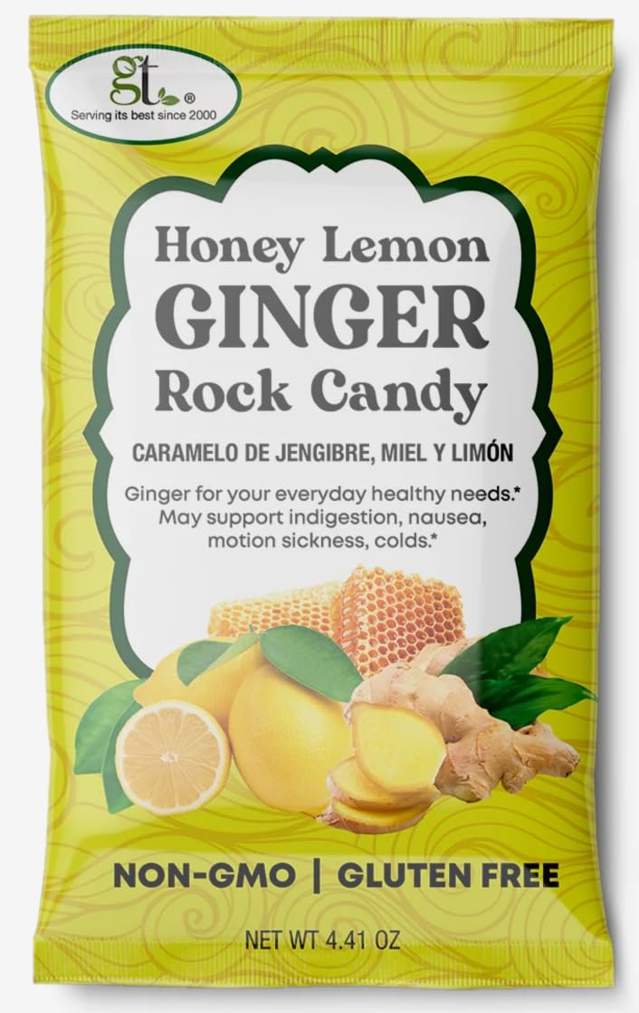 GT Honey Lemon Ginger Rock Candy, 4.41 Ounce Bag, 6 Pack