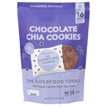 Love Plus Chew Chocolate Chia Cookies (16 Count.) Soft & Chewy Superfood Cookie - Plant-Based, Vegan, Gluten-Free, Individually 