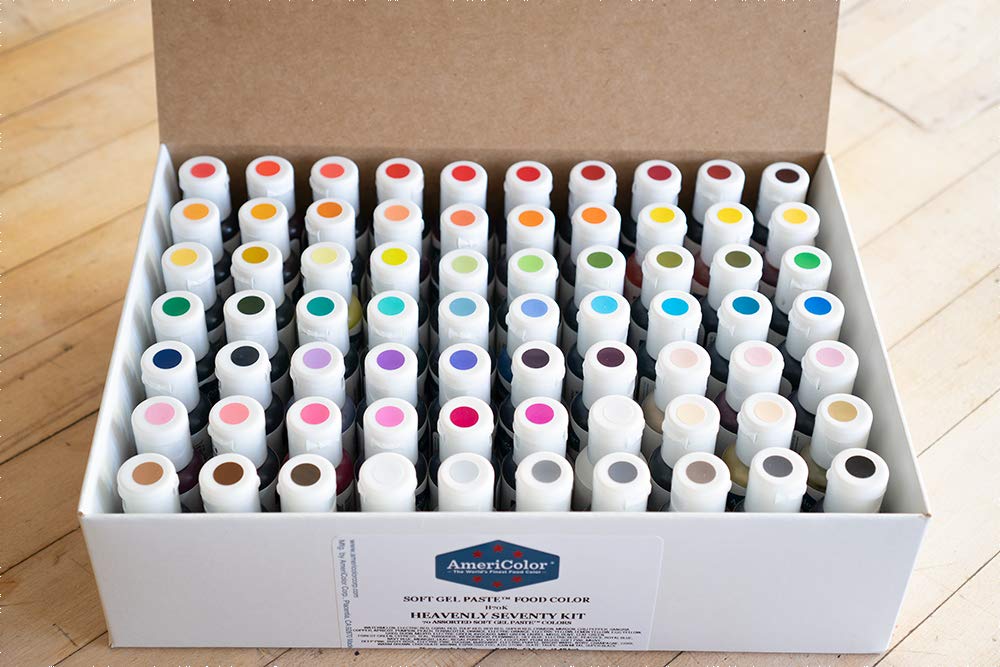 AmeriColor Soft Gel Paste Food Coloring Kit, 70 x 0.75 Ounce Bottles, Ivory, Orange, Blue, Yellow, Sky Blue, Navy Blue, White