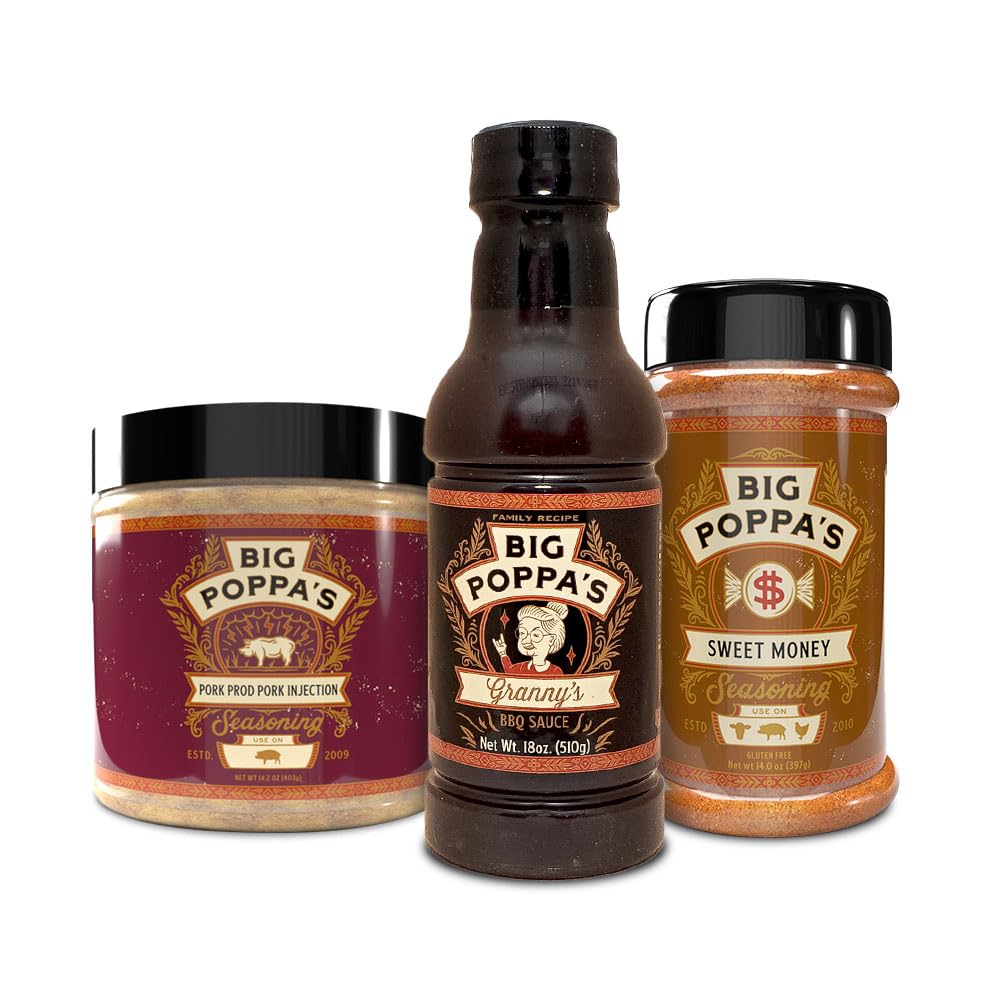 Big Poppa Smokers Pork Bundle - Pork Prod Injection, Sweet Money Seasoning & Grannys BBQ Sauce - 3-Pack
