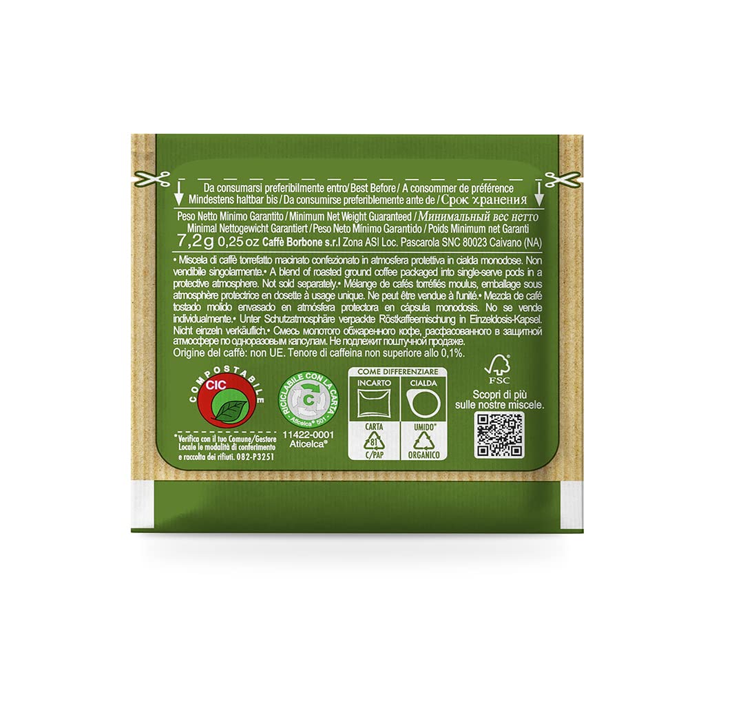 Caffè Borbone Espresso Pods, Green Blend, Decaffeinated, Medium Roast, 50 Count