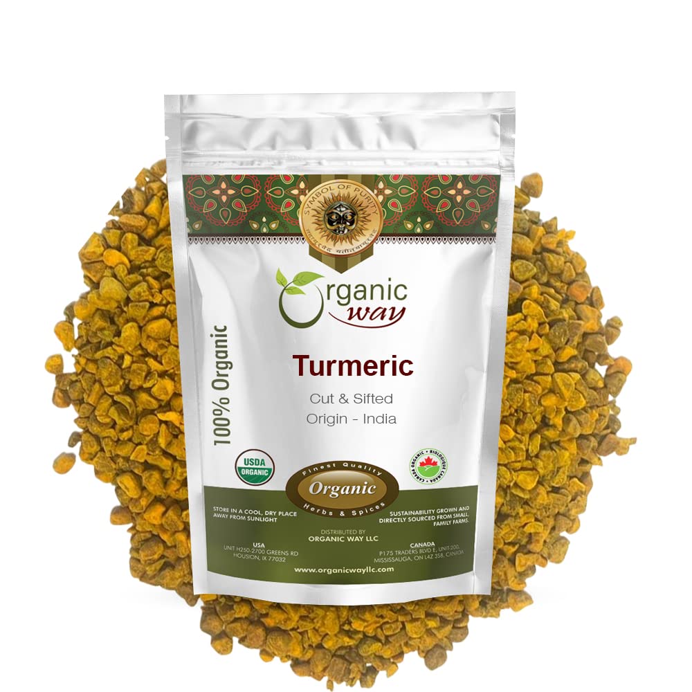 Organic Way Turmeric Root Cut & Sifted Herbal Tea, 8 Oz, Kosher, USDA Certified, Vegan, Non-GMO, Gluten Free, Raw from India