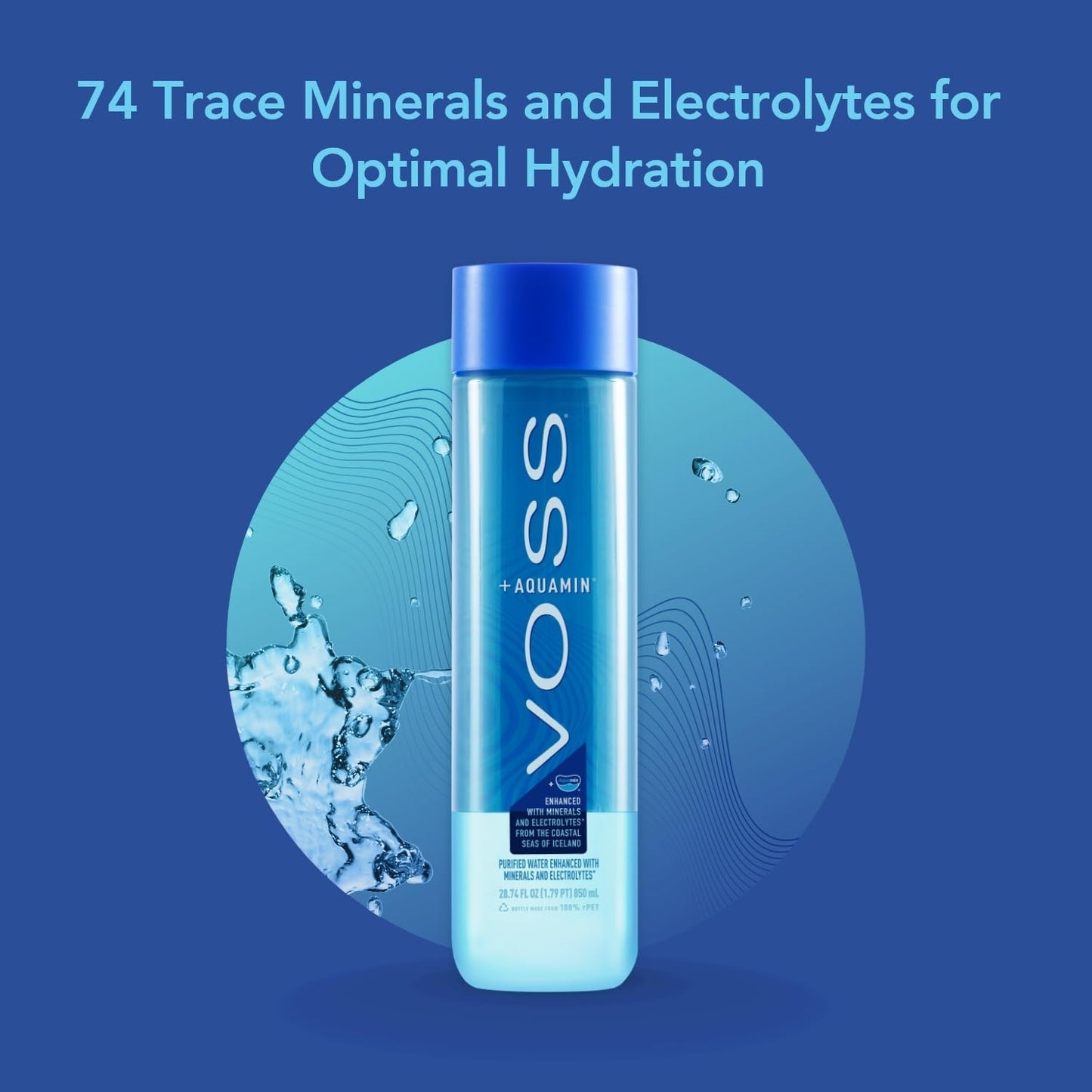 VOSS Aquamin Enhanced Water - Pack of 12 Bottles, 850ml Each - Purified Hydrating Water with 74 Trace Minerals & Electrolytes