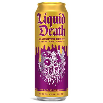 Liquid Death Slaughter Berry Iced Tea, Raspberry Black Tea, Low Calorie, 8-Pack (19.2oz Cans)