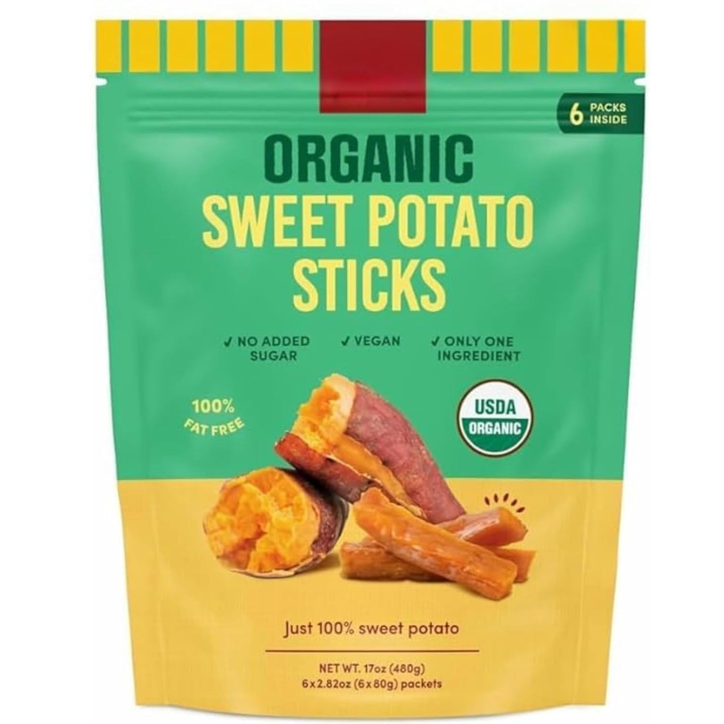SnackYard Organic Sweet Potato Sticks, No added sugar, Vegan snack, Fat Free, 2.82oz (Pack of 6)(Total 17 oz)