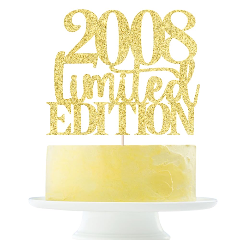 Yetxel Cake Topper - Limited Edition 2008, Handmade Golden Glitter, 17th Birthday Decoration for Men and Women