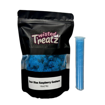 Sour Blue Raspberry Gushers, Viral Tiktok Candy Extremely Sour Gushers/Gummies (1 Lb With Extra Sour Powder)