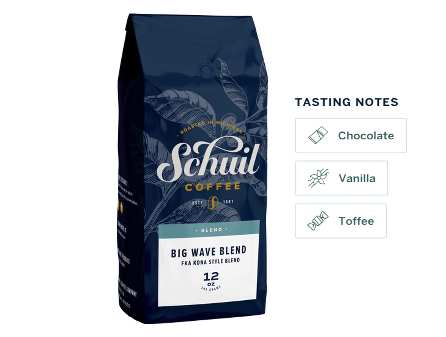 SCHUIL Big Wave Blend Whole Bean Coffee, Fair Trade, Light Roast, 12 Ounce Bag