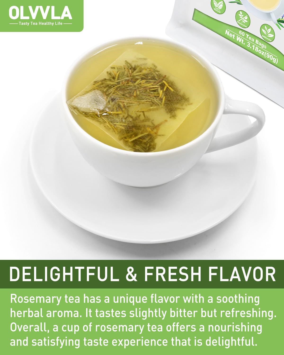 Olvvla Rosemary Tea Bags - 1.5g, 60 Count - Pure Natural Dried Rosemary Leaves, Non-GMO, Caffeine-free, Support Digestion