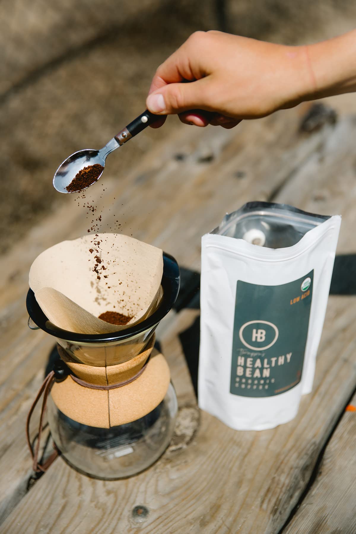 Healthy Bean Coffee - Organic Espresso Ground Coffee - Low Acid Coffee Grounds, Strong, Rich Flavor Clean Coffee, Healthy Coffee