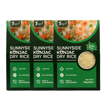 Sunnyside Dry Shirataki Konnyaku Rice 3 Pack - Low Fat  Zero Sugar  Vegan  Gluten Free  Skinny & Effectiverice Alternative  Dried Shirataki Konnyaku  Ready In Minutes