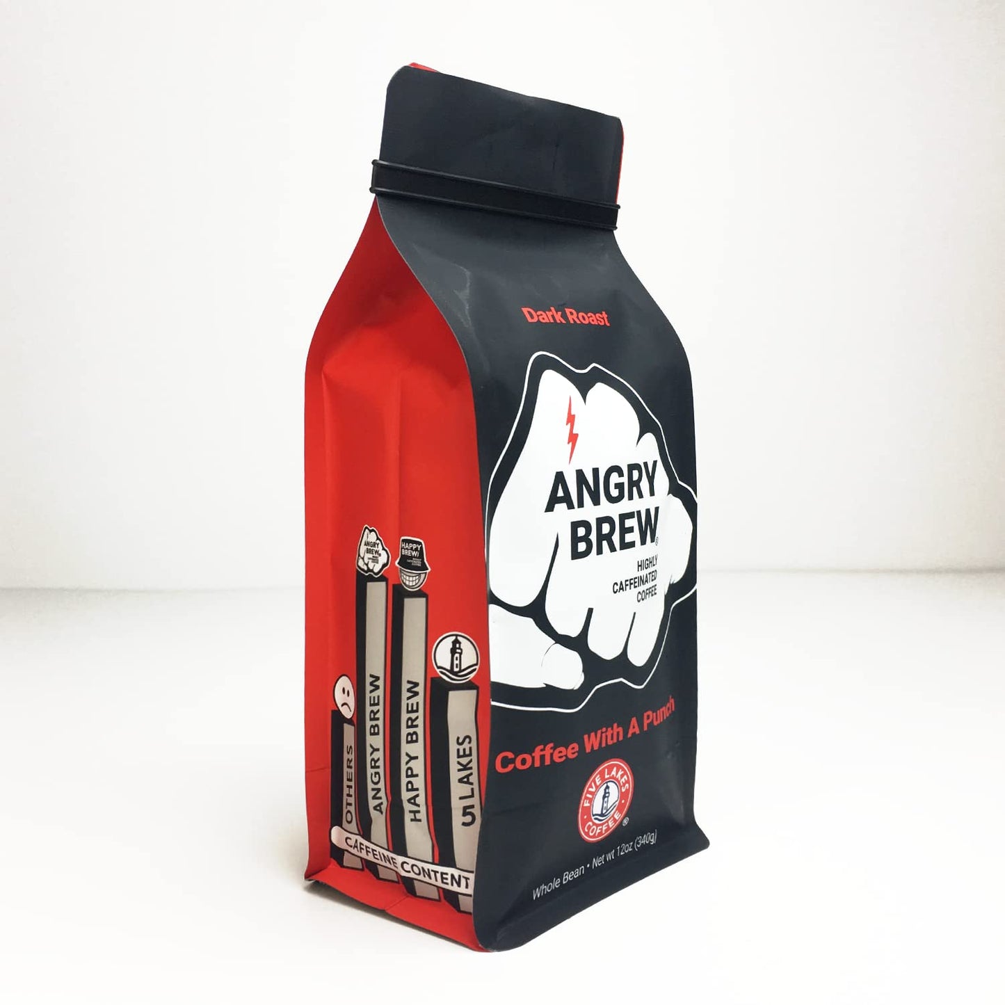 Five Lakes Coffee - Angry Brew - Dark Roast Whole Bean Coffee - 12 Ounce Pack