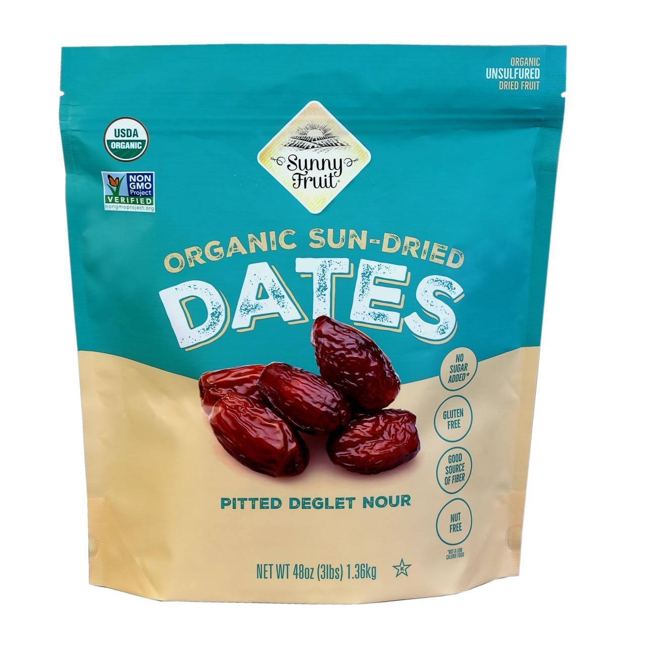 ORGANIC Pitted Dates (Deglet Nour) 48oz Bulk Bag (3 lbs) | NO Added Sugars, Sulfurs or Preservatives | NON-GMO, VEGAN, HALAL & K