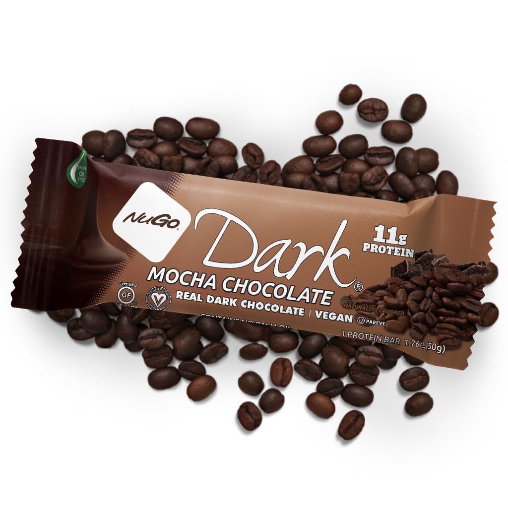 NuGo Dark Chocolate Mocha, 11g Vegan Protein, 200 Calorie, Gluten Free, 1.76 Ounce (Pack of 12)