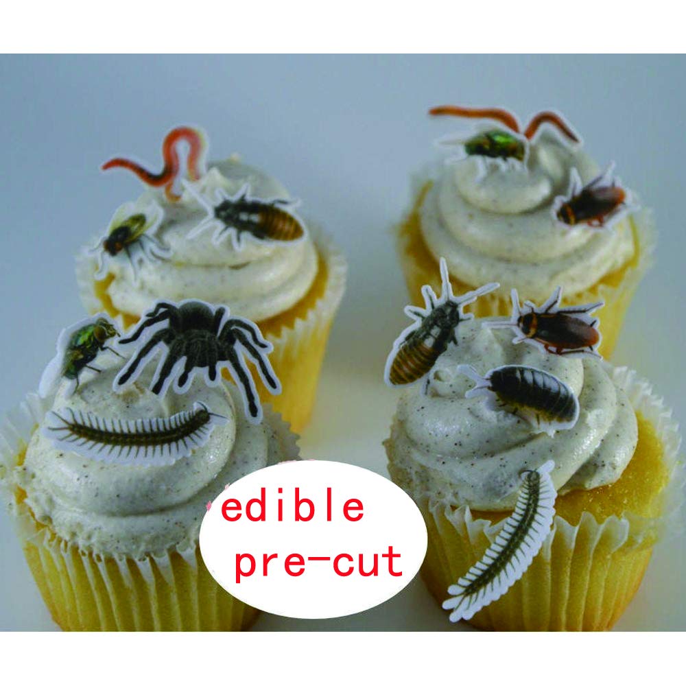 70X Edible Wafer Spider, Bug Cupcake Topper, Pre-Cut Funny Party Cake Decoration