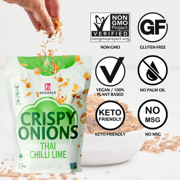 Mekhala Thai Chili Lime Crispy Onions - Salad Toppings Crunchy Fried Onions For All-Purpose Seasoning Like Keto, Ramen Toppings,