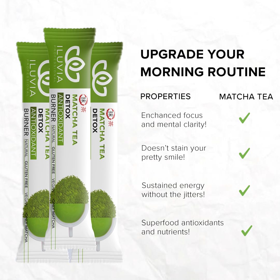 Iluvia Premium Matcha Green Tea - 20 Stick Packs (20 X 12G) - Matcha Japanese Detox Antioxidant Burner - Authentic Japanese Matc